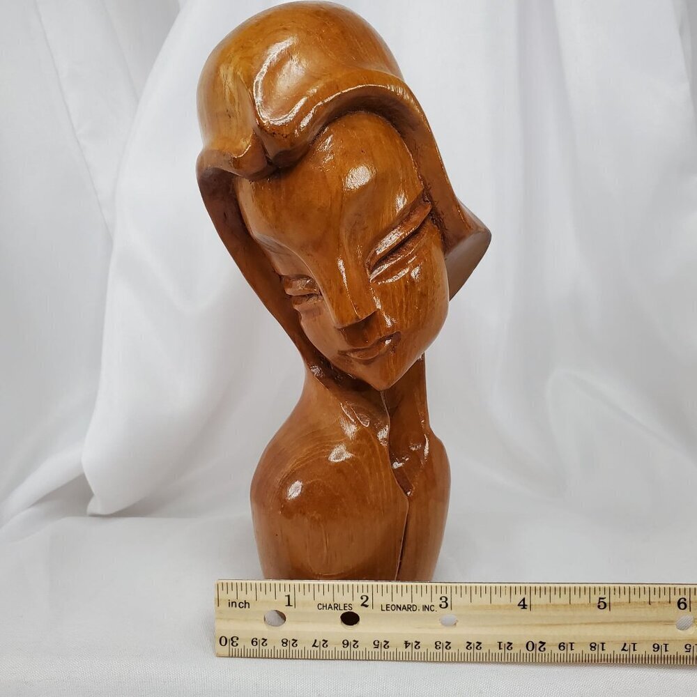 VTG Mid-Century Art Deco Carved Wood Women Female Bust Sculpture Handcrafted 8" - Picture 9 of 14